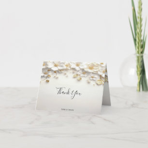 Ivory White Floral Gold Leaves Thank You Card