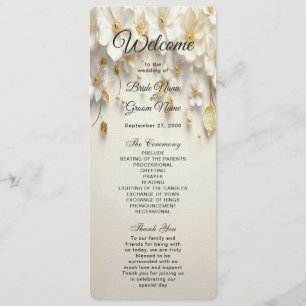 Ivory White Floral Gold Leaves Wedding Program