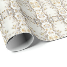 Ivory White Floral Gold Leaves Wrapping Paper
