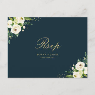 Ivory white floral wedding RSVP Postcard
