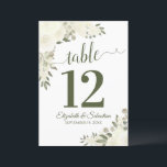 Ivory White Floral Wedding Table Number Card Large<br><div class="desc">These beautiful wedding table number cards feature an elegant boho chic design with hand painted watercolor roses, blossoms in shades of ivory, cream, and white, along with sage green leaves and garden foliage. These cards are larger than standard making it easy for your guests to find their tables. Perfect way...</div>