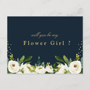 ivory white floral will you be my flower girl card