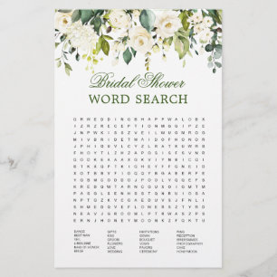 Ivory White  Floral Word Search Bridal Shower Game
