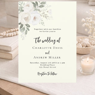Ivory white florals wedding invitation