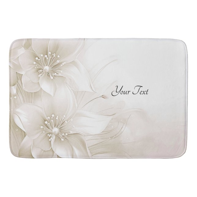 Ivory White Flowers Bath Mat (Front)