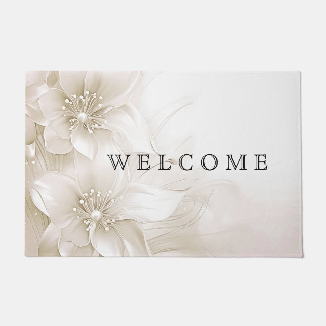 Ivory White Flowers Doormat (Front)