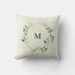 ivory white flowers greenery throw pillow