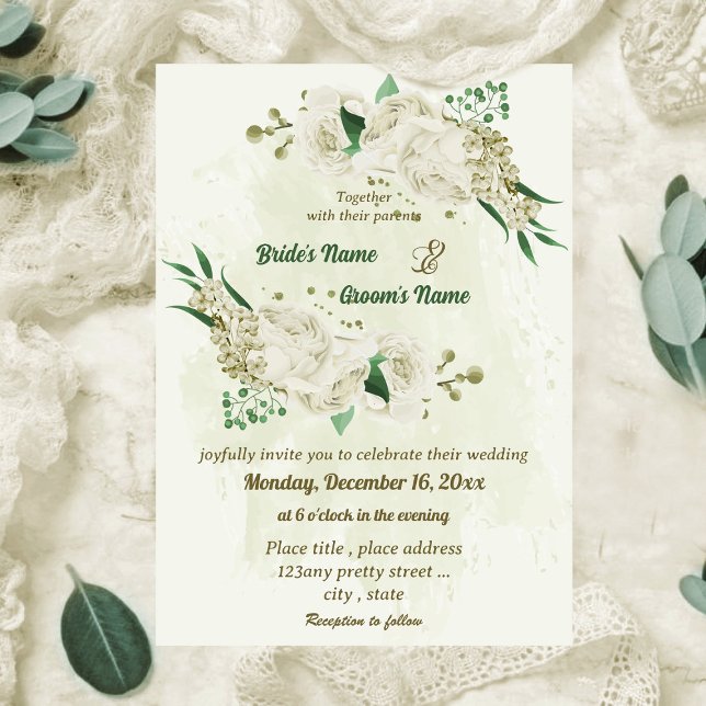 Ivory white flowers greenery wedding invitation (Creator Uploaded)