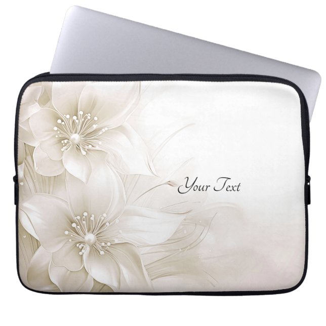 Ivory White Flowers Laptop Sleeve (Front)