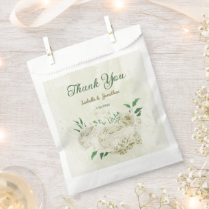 ivory white flowers wedding favour bag