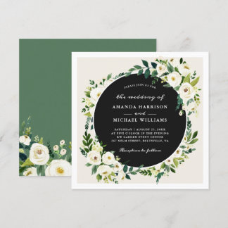 Ivory White Greenery Floral Square Wedding Invitation