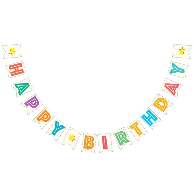 IVORY WHITE & MULTICOLOR TEXT ☆ HAPPY ☆ BIRTHDAY ☆ BUNTING FLAGS (All)