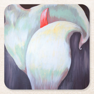 Ivory White Orchid With Lilac Lemon Hues Square Paper Coaster