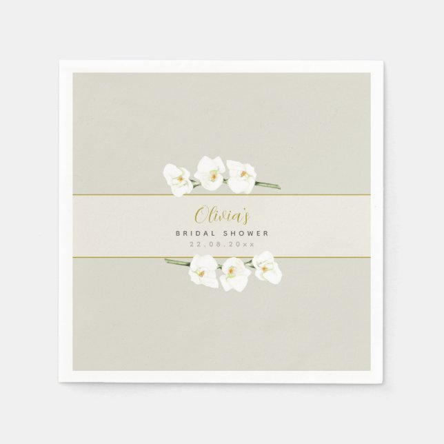 Ivory White Orchids Simple Elegant Bridal Shower Napkin (Front)