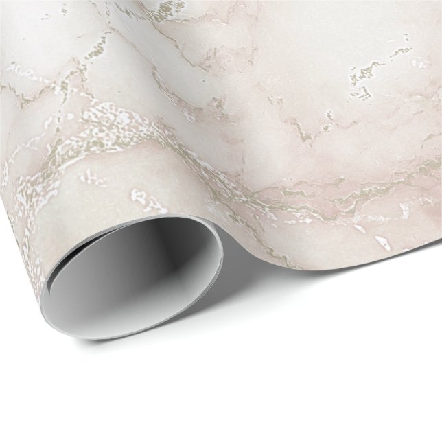 Ivory White Pink Grey Silver Marble Stone Creamy Wrapping Paper (Roll Corner)