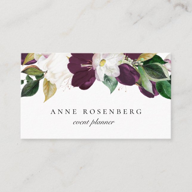 Ivory White Plum Purple Floral Business Card (Front)