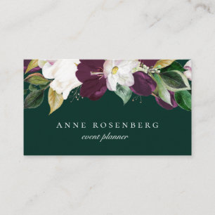 Ivory White Plum Purple Floral Emerald Business Card