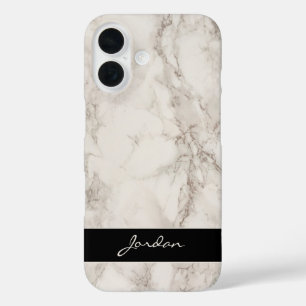 Ivory White Polished Marble Stone with Name iPhone 16 Case