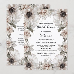 Ivory white poppy rose flower elegant floral frame invitation