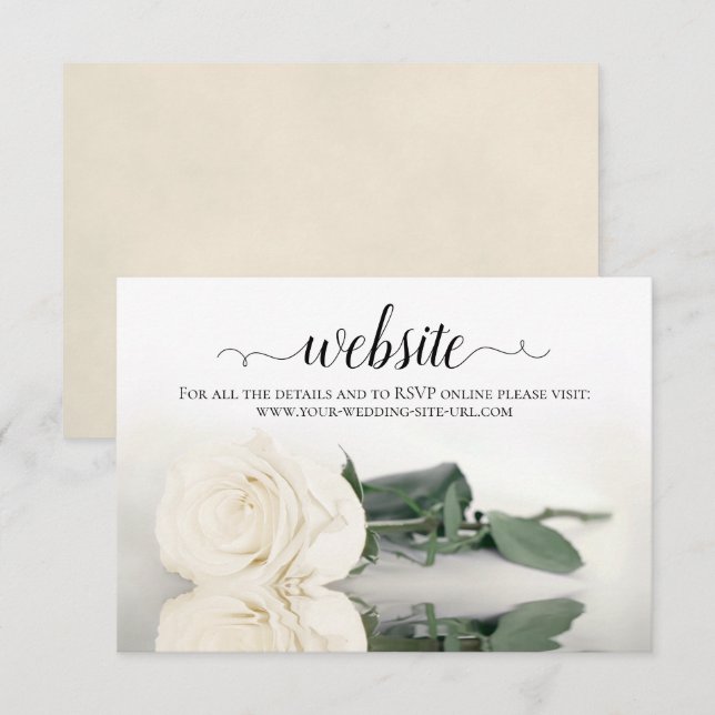 Ivory White Rose Elegant Wedding Website Enclosure Card (Front/Back)