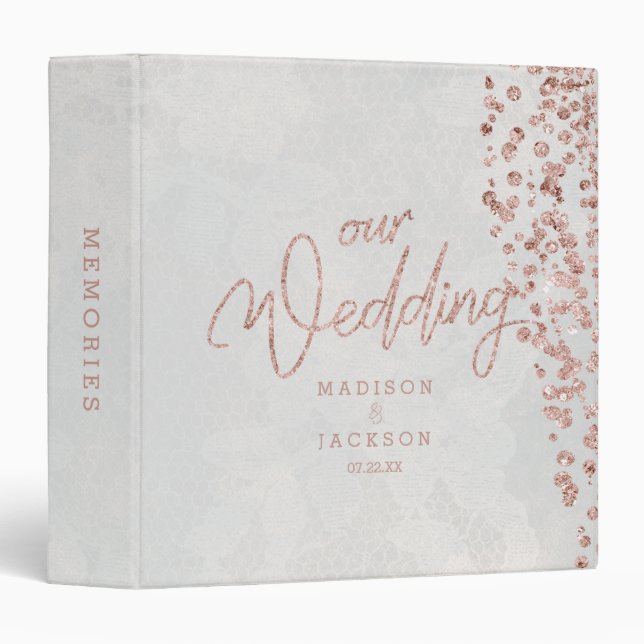 Ivory White & Rose Gold Glam Wedding Photo Album Binder (Front/Spine)