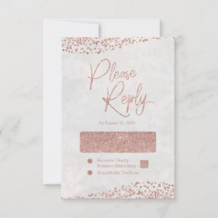 Ivory White & Rose Gold Glam Wedding Reply RSVP Card