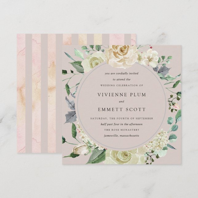 Ivory White Rose Hydrangea Floral Wedding Invitation (Front/Back)