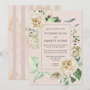 Ivory White Rose Hydrangea Wedding Invitation