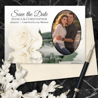 Ivory White Rose with Oval Photo Romantic Wedding