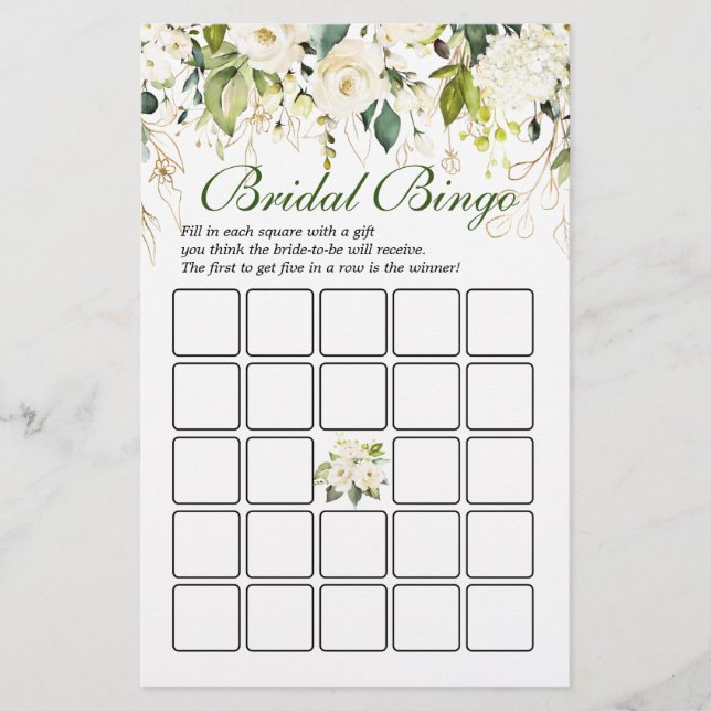Ivory White Roses Double-Sided Bridal Shower Game (Front)