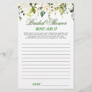 Ivory White Roses Floral Bridal Shower Game
