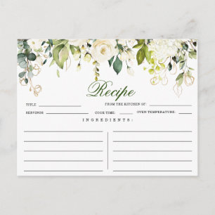 Ivory White Roses Floral Bridal Shower Recipe Card
