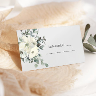 Ivory White Roses Floral Wedding Escort Card