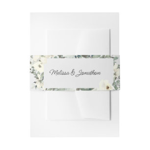 Ivory White Roses Floral Wedding Invitation Invitation Belly Band