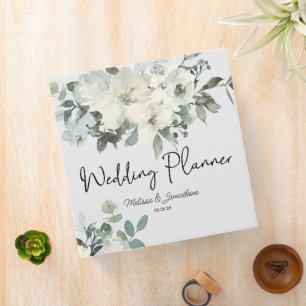 Ivory White Roses Floral Wedding Planner Binder