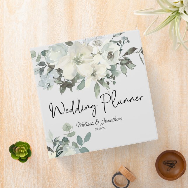 Ivory White Roses Floral Wedding Planner Binder (In Situ)