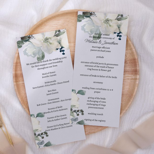 Ivory White Roses Floral Wedding Program (Creator Uploaded)