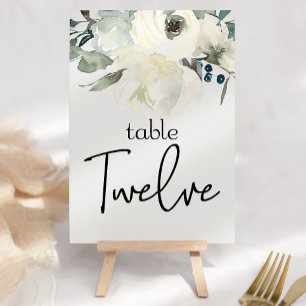 Ivory White Roses Floral Wedding Table Number