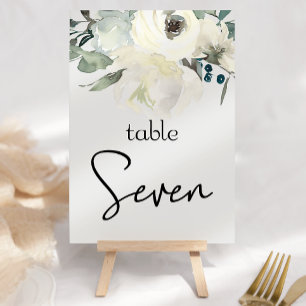Ivory White Roses Floral Wedding Table Number