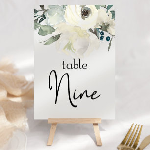 Ivory White Roses Floral Wedding Table Number