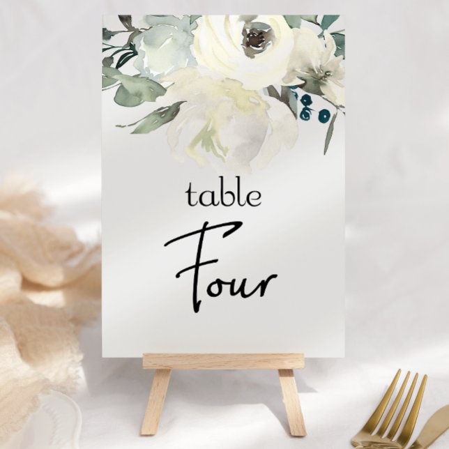 Ivory White Roses Floral Wedding Table Number (Creator Uploaded)