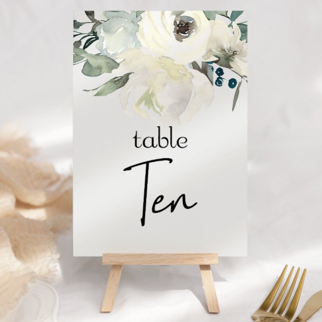 Ivory White Roses Floral Wedding Table Number (Creator Uploaded)