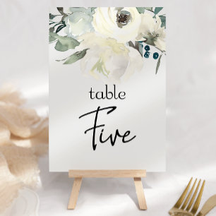 Ivory White Roses Floral Wedding Table Number