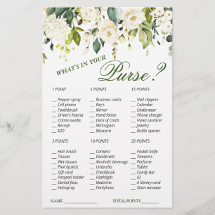 Ivory White Roses Greenery Bridal Shower Game
