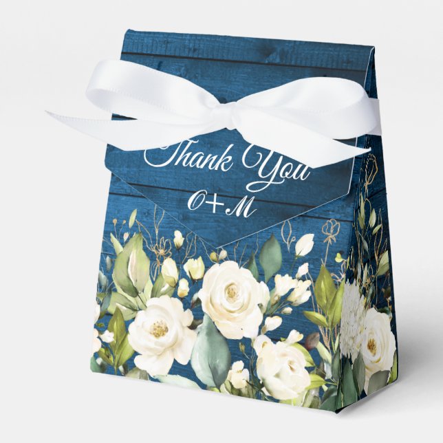 Ivory White Roses Greenery  Floral Gift Wedding Fa Favor Box (Front Side)
