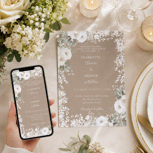 Ivory white roses taupe snow winter wedding invitation