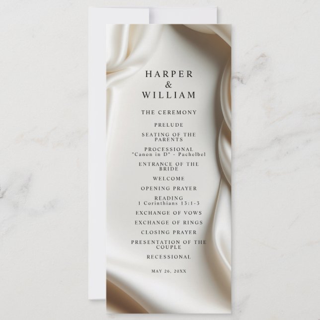 Ivory white Satin Elegance Wedding Program (Front)