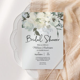 Ivory White Watercolor Floral Bridal Shower Invitation