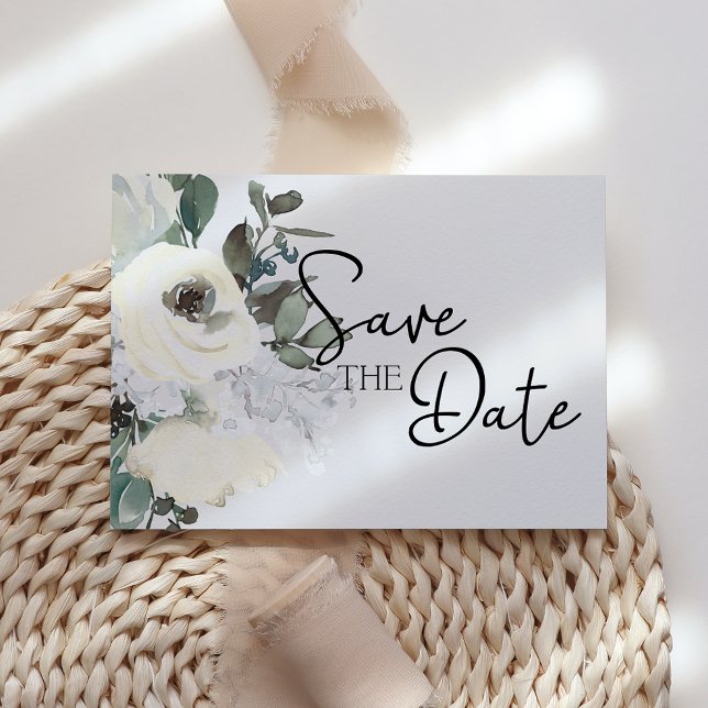 Ivory White Watercolor Floral Save The Date (Creator Uploaded)