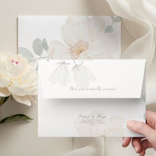 Ivory White   Watercolor Floral Wedding Envelope